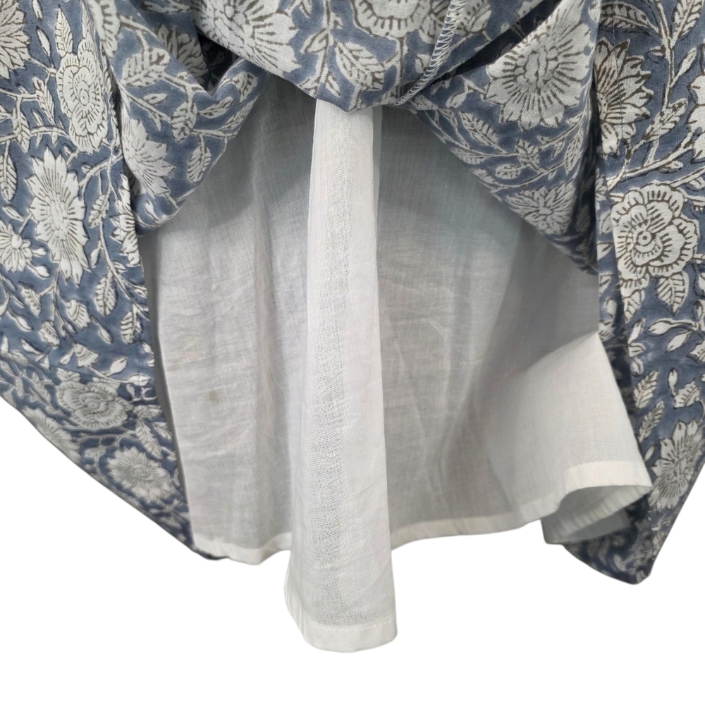 Beau & Ro Dusty Blue Floral Hand Block Print Cotton Boho Peasant Dress Small - Picture 4 of 11
